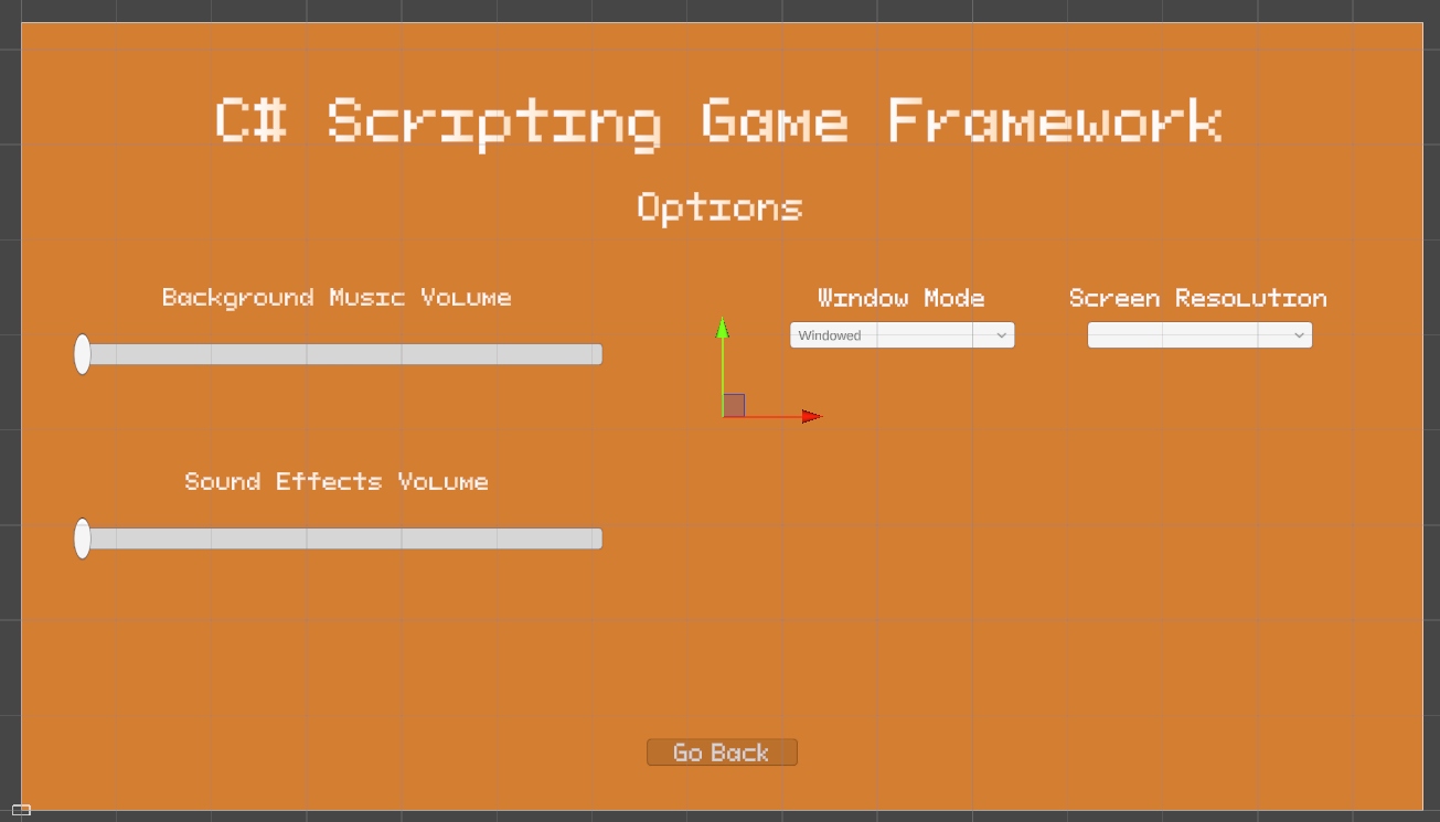 Options Menu editor view