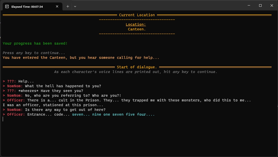 Canteen dialogue scene with Officer NPC