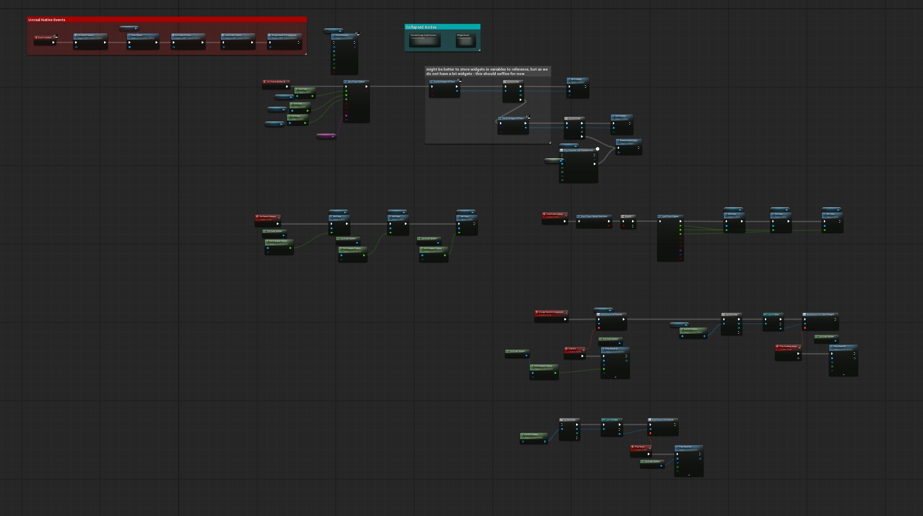 Options menu Blueprint event graph