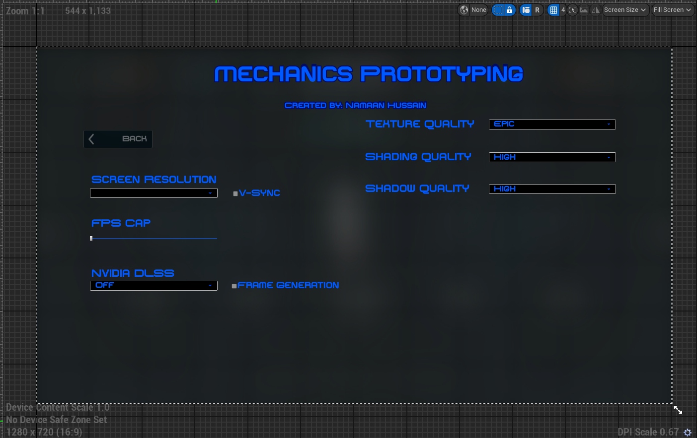 Graphics settings UI